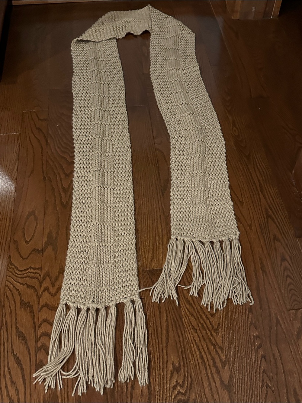 Neutral Fringe Knit Shawl scarf Wrap - Beige